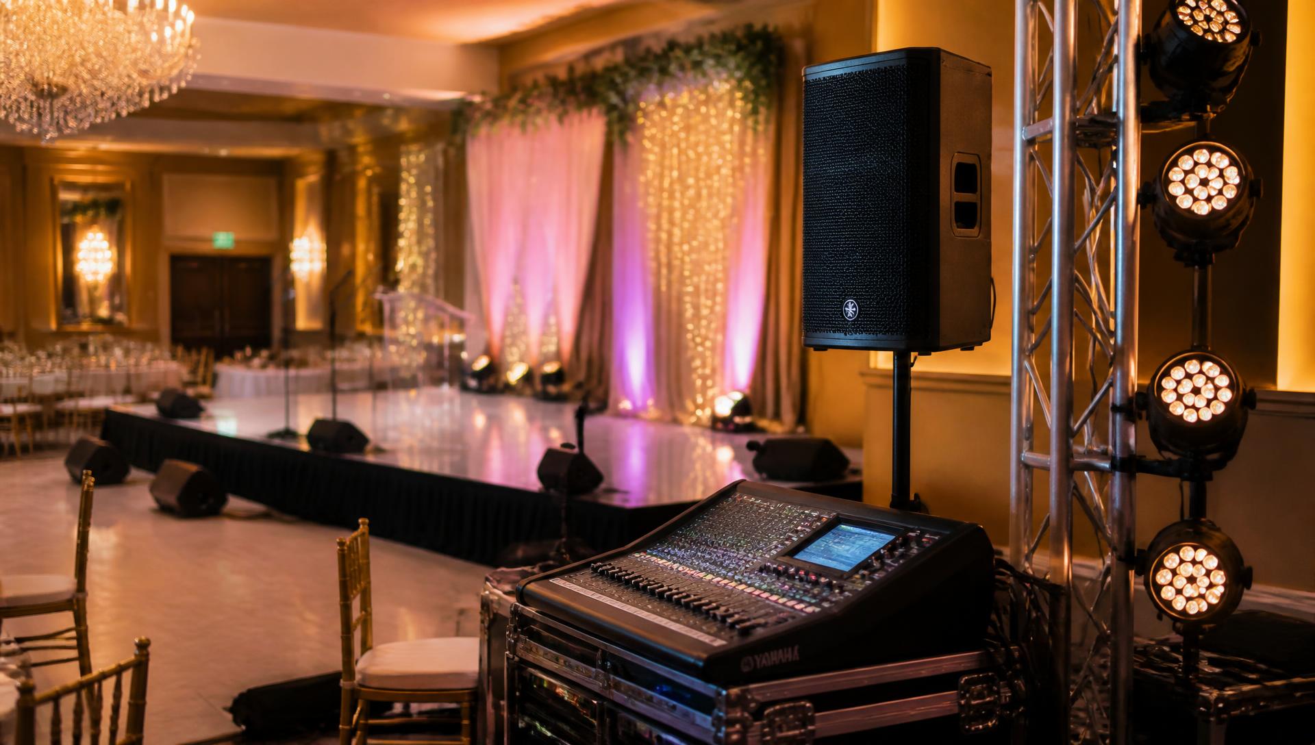 Professional event sound and lighting setup